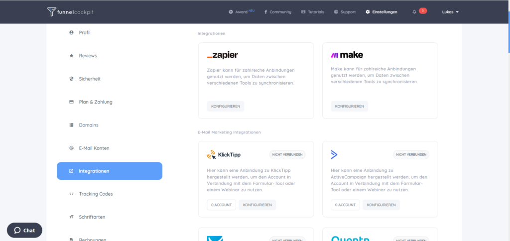 Integrierbare Tools für Funnelcockpit